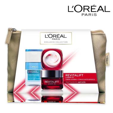 L'oreal revitalift laser giorno 50 ml + struccante occhi 125 ml + pochette