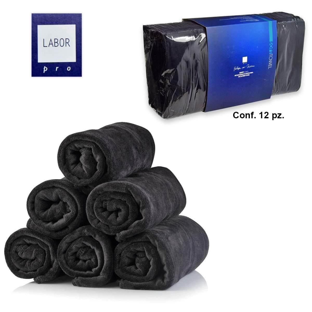 Asciugamano microfibra nero 45 x 85 cm confezione 12 pezzi E701N  8012345545018
