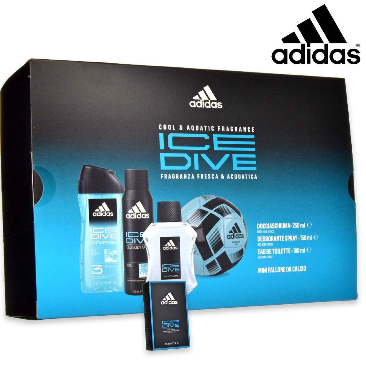 Adidas ice dive edt 100ml + sg 250 ml + deo 150 ml + minipallone