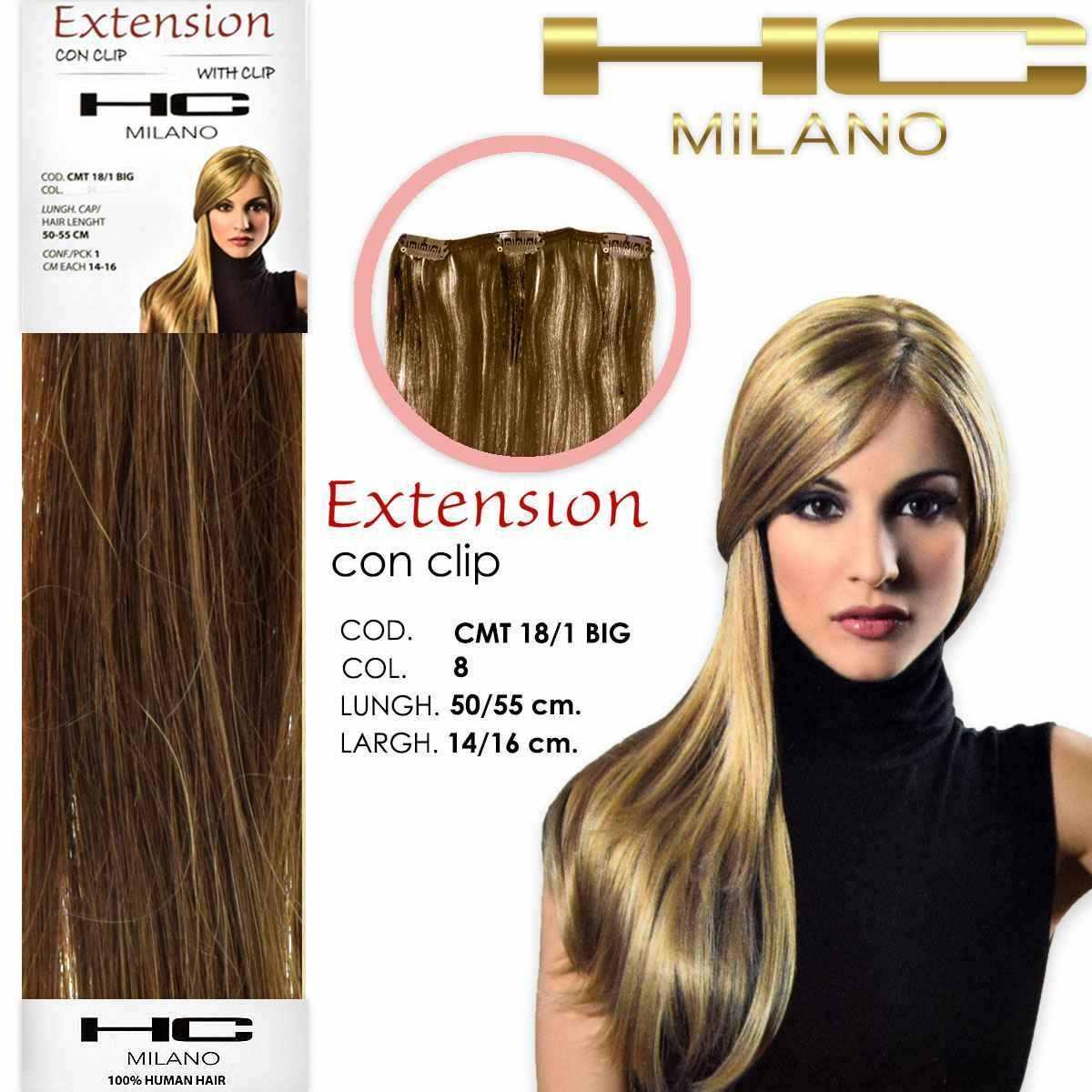 Hc milano extension 3 clip remy largh.14-16cm lungh.50/55 cm col.8 beige chiaro 8,013