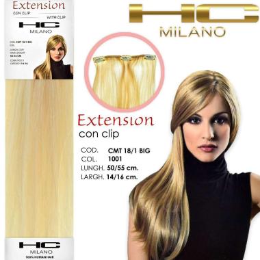 Hc milano extension 3 clip remy larg.14-16 cm lungh 50/55 cm col 1001 biondo naturale platino 12.0