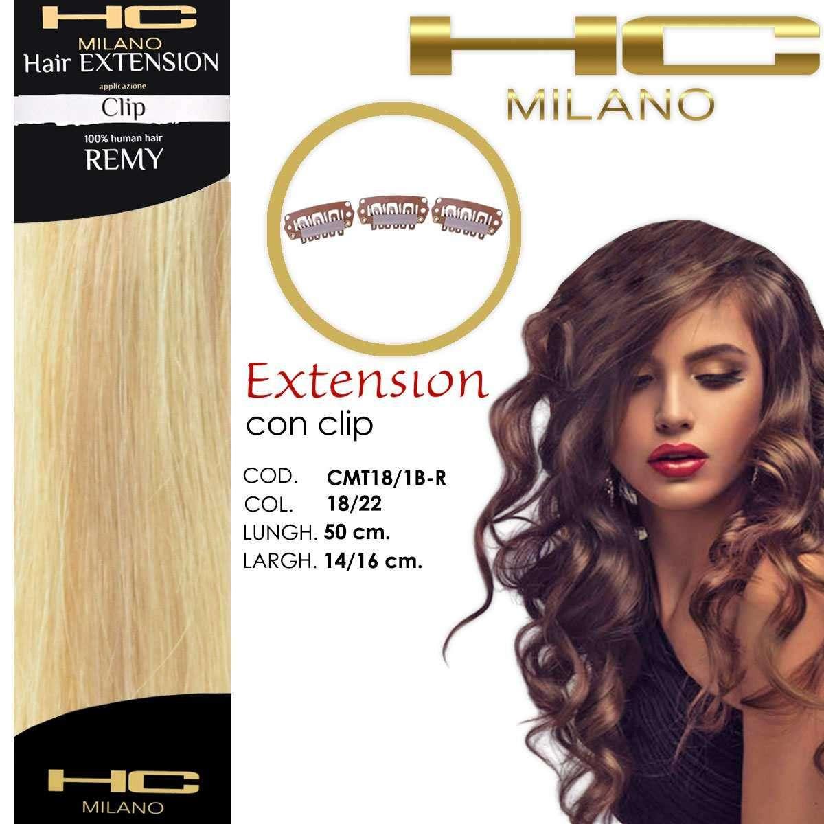 Hc milano extension 3 clip remy largh.14-16cm lungh.50cm col.18/22 mesciati rinforzatore schiaritura/biondo cenere platino 12/12a