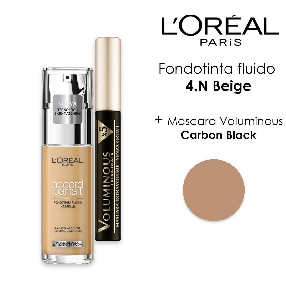 L'oreal fondotinta accord parfait + mascara voluminous 4.n