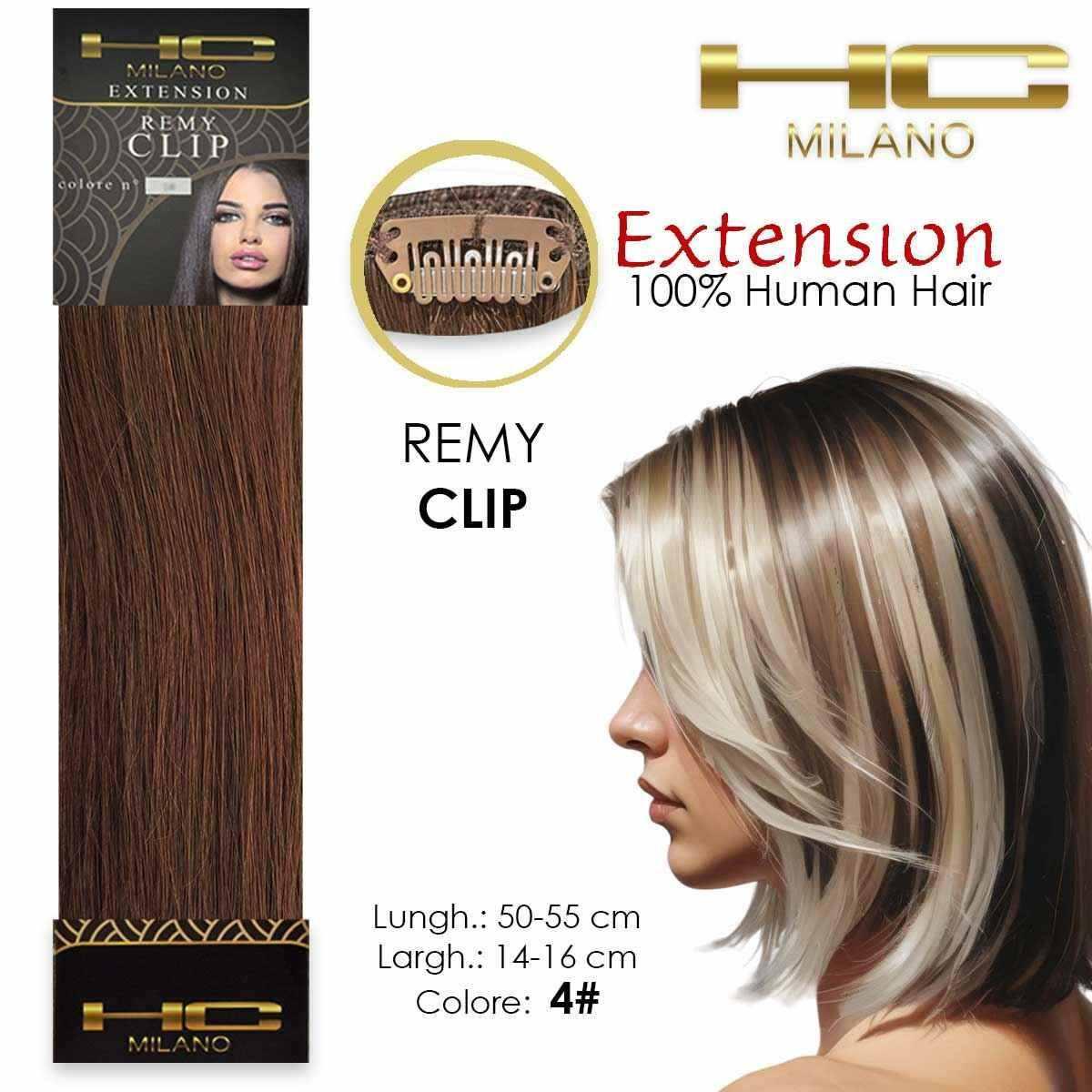 Hc milano capelli naturali 3 clip 1 striscia remy largh.14-16cm lungh.55cm col.4