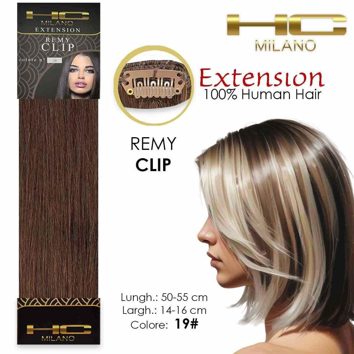 Hc milano capelli naturali 3 clip 1 striscia remy largh.14-16cm lungh.55cm col.19