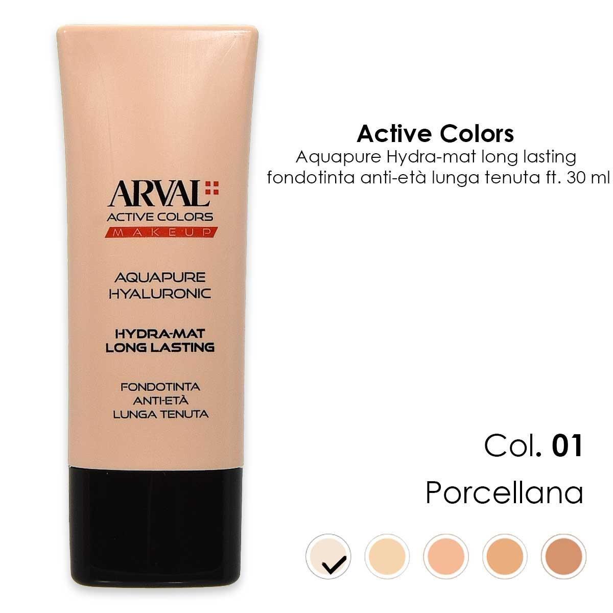 ARVAL AQUAPURE Hyaluronic - Hydra-mat long lasting n. 01 - porcellana   fondotinta anti-età lunga tenuta  ft 30ml