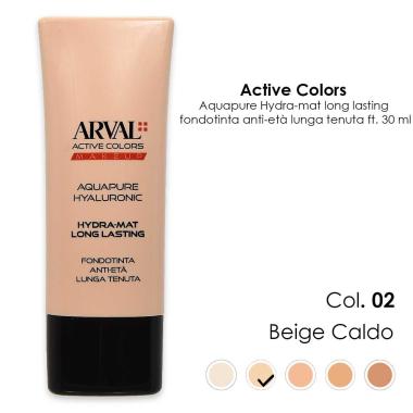 ARVAL AQUAPURE Hyaluronic - Hydra-mat long lasting n. 02 - beige caldo    fondotinta anti-età lunga tenuta  ft 30ml