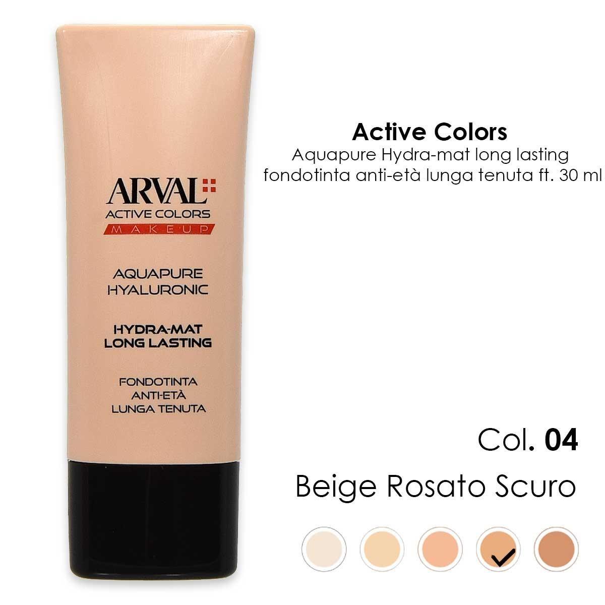 ARVAL AQUAPURE Hyaluronic - Hydra-mat long lasting n. 04 - beige rosato scuro    fondotinta anti-età lunga tenuta ft 30ml