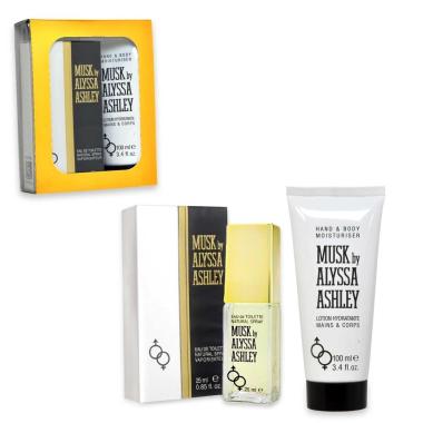 Alyssa ashley musk pvc box + gold sleeve edt 25 ml+ h & b lotion 100 ml