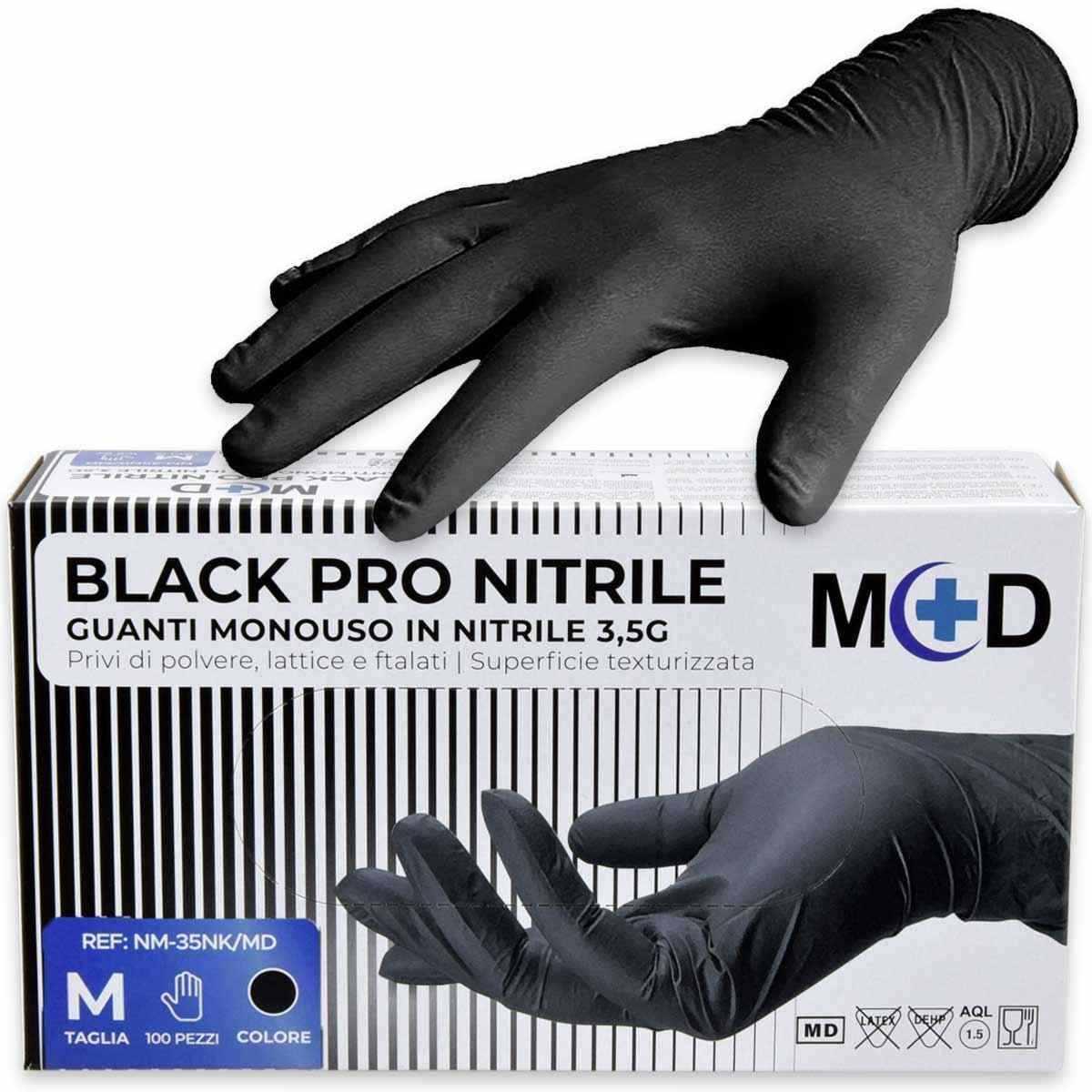 Guanti in nitrile 3,5 gr 100 pz nero senza polvere m