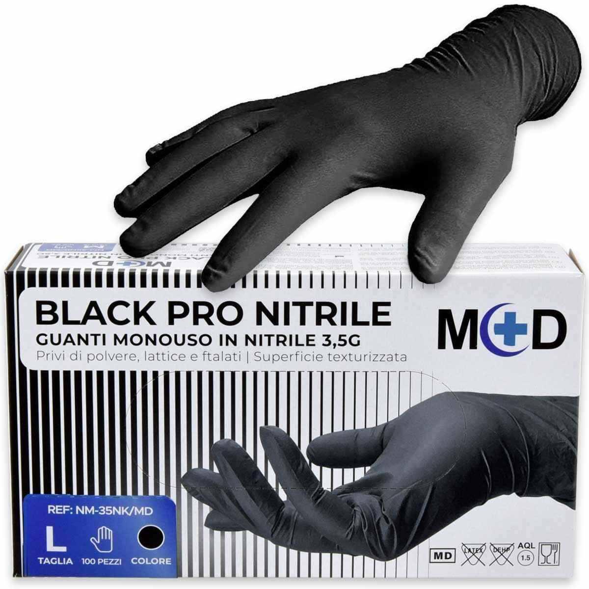 Guanti in nitrile 3,5 gr 100 pz nero senza polvere l