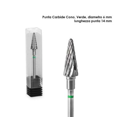 Staleks punta in carburo cono, colore verde,  diametro 6 mm / lunghezza 14 mm