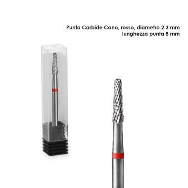 Staleks punta in carburo cono, colore rosso, diametro 2,3 mm / lunghezza 8 mm
