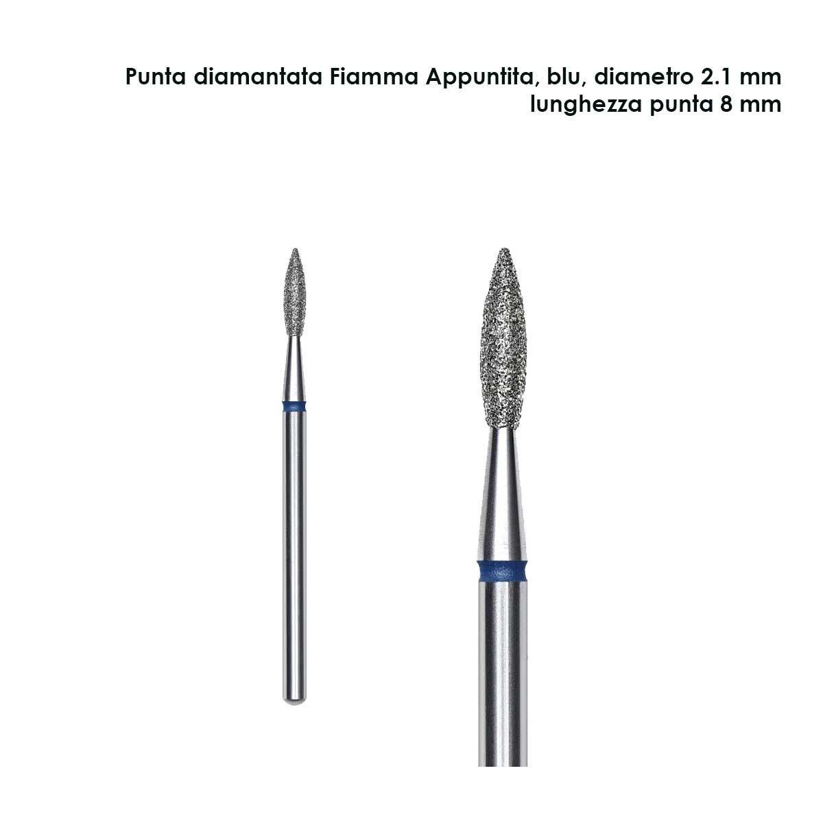 Staleks punta diamantata fiamma appuntita, colore blu, diametro  2,1 mm  l punta 8 mm