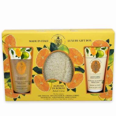 La florentina gift set  agrumi gel doccia 200 ml+latte corpo 200 ml+ spugna  scrub