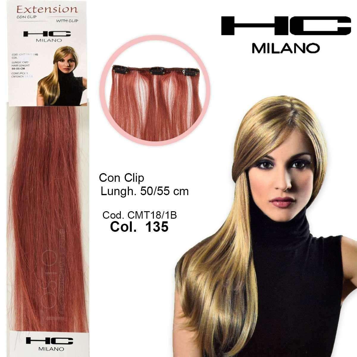 Hc milano extension 3 clip no remy largh.14-16cm lungh.50cm col.135 rosso vivo 7,660