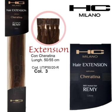 Hc milano extension cheratina remy 50/55 cm 20 pz col.3 castano scuro