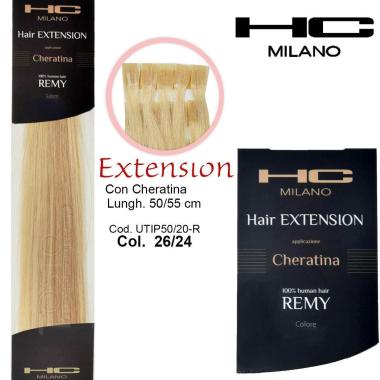 Hc milano extension cheratina remy 50/55 cm 20 pz col.26/24 mesciato biondo ultrachiaro/biondo chiarissimo ec 11,0/9,00