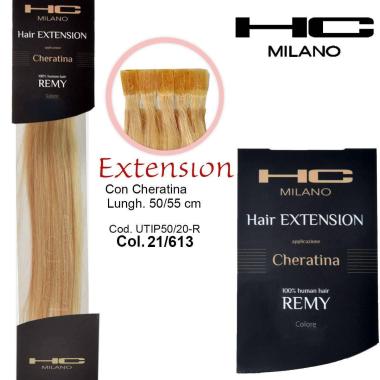 Hc milano extension cheratina remy 50/55 cm 20 pz col.21/613 mesciati biondo chiarissimo luminoso/biondo extra chiaro 9,32/10,0